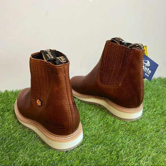 Men's Best Half Work Boots Pull On Leather Tan Botin Trabajo oil Water Resistant - Picture 3 of 10